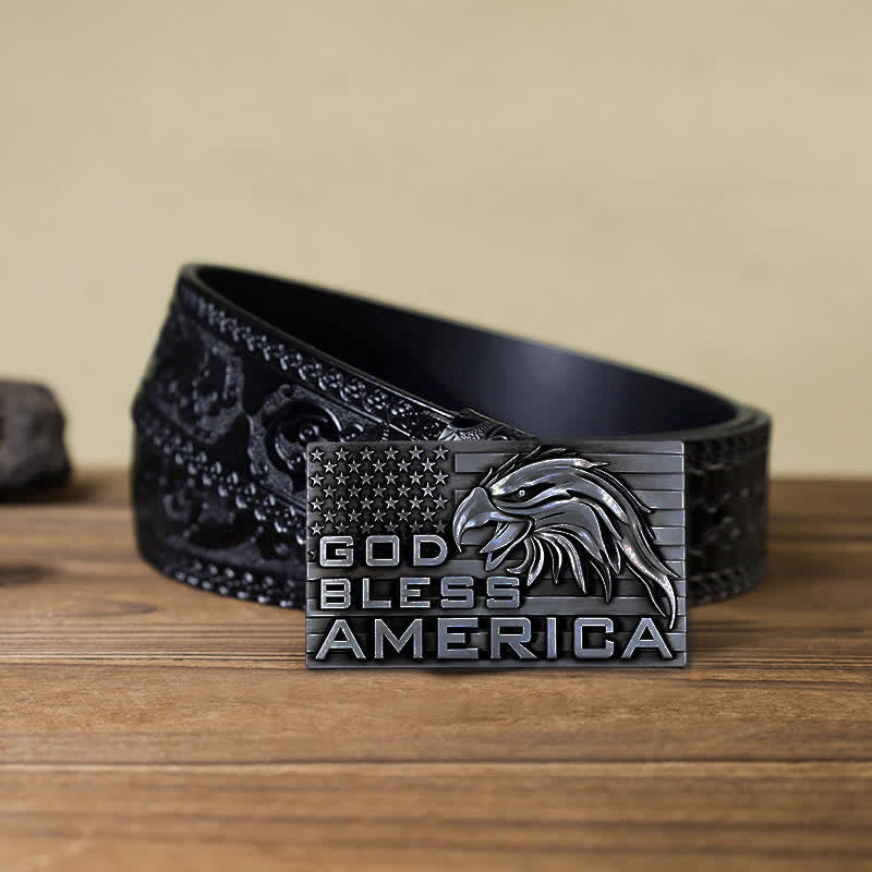 Men's DIY God Bless America Eagle Buckle Leather Belt