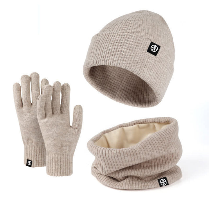 3Pcs Unisex Solid Color Soft Cashmere Hat Scarf Gloves Set