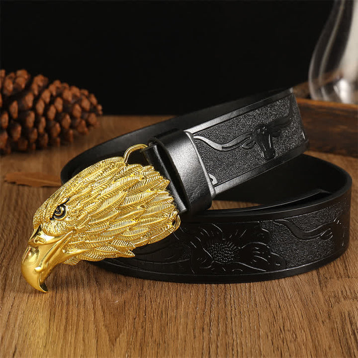 Men's Eagle Head Realistic Vulture Western Leather Belt