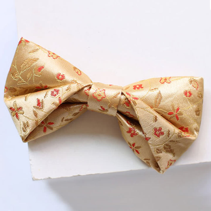 Men's lustrous Yellow & Red Flowers Bow Tie