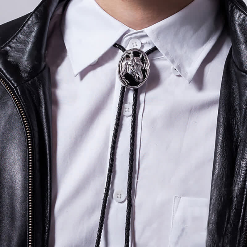 Western Ethnic Embossed Horse Head Bolo Tie