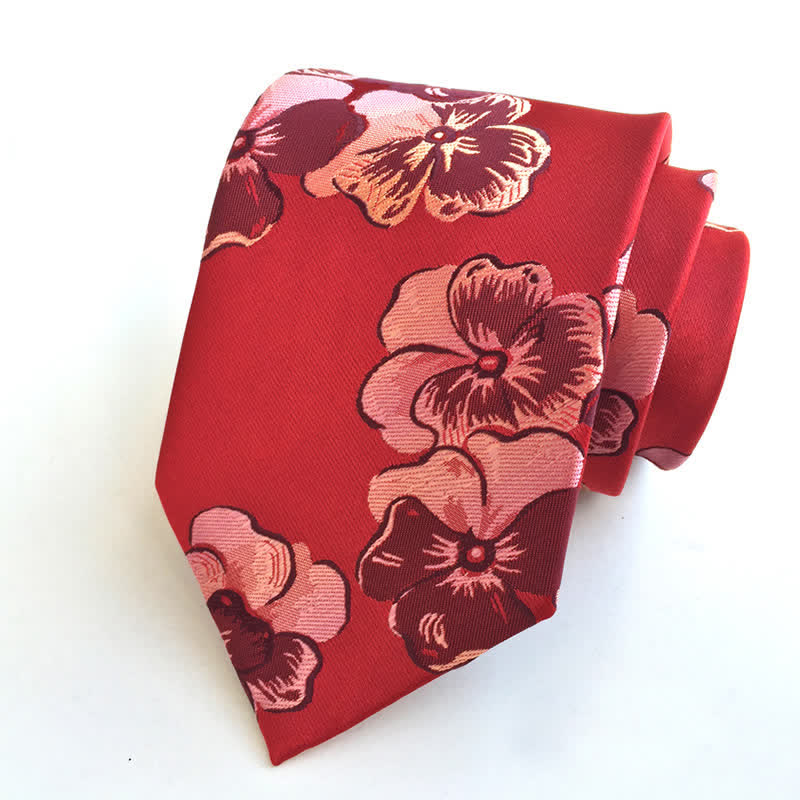 Men's Graceful Captivating Floral Necktie - Red - image 2