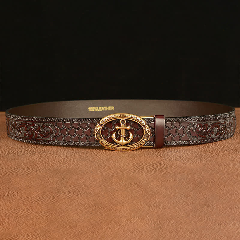 Men's Nautical Anchor Buckle Leather Belt