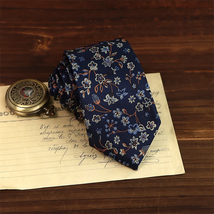 Men's Mysterious Navy & White Floral Necktie - image 1