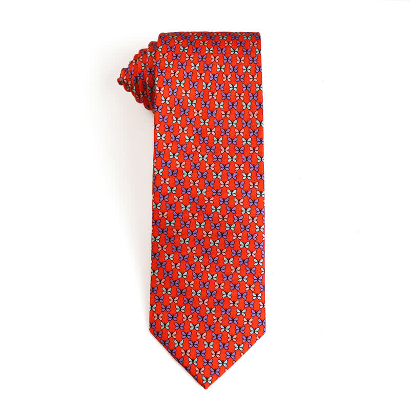 Men's Dancing Animal Motifs Pure Silk Necktie - Butterfly - Orange - image 6