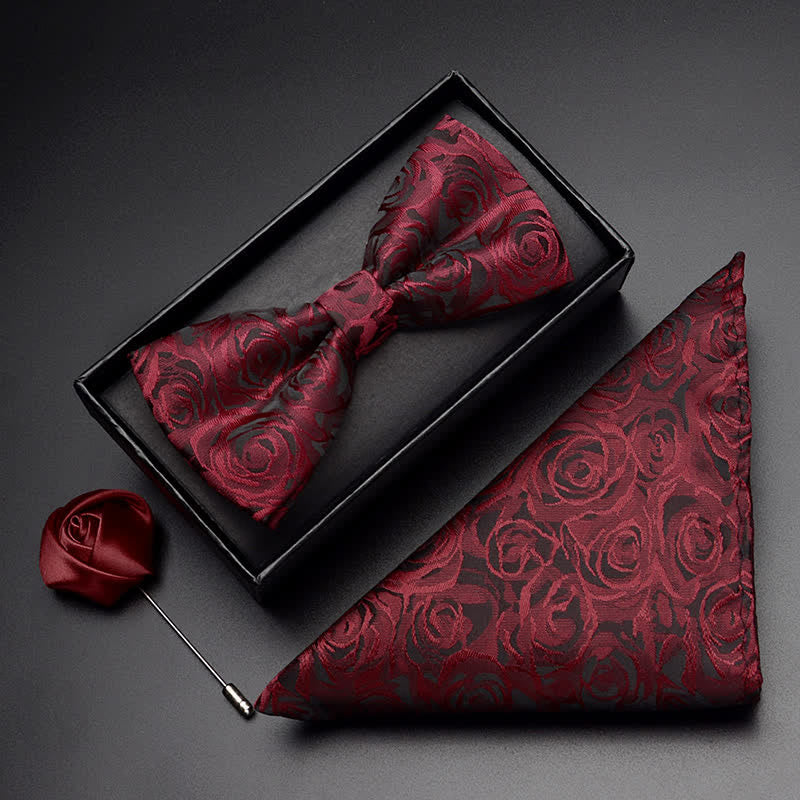 Men's Burgundy Rose Bow Tie Corsage Handkerchief