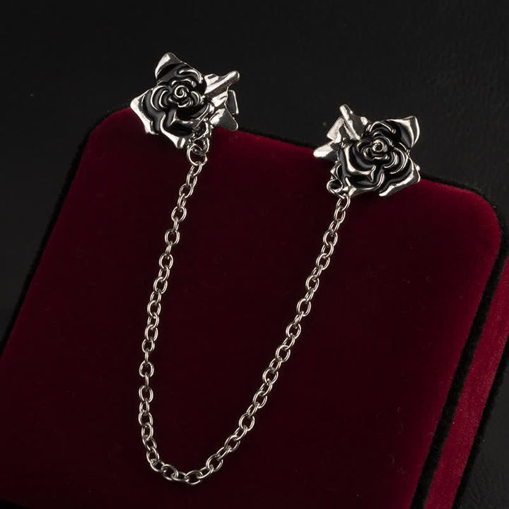 Men's Antiqued Rose Chain Brooch Collar Clip