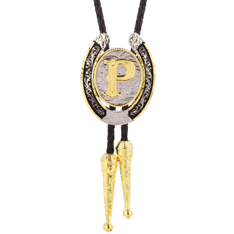 Modern Western Horseshoe Initial Letter A To Z Bolo Tie