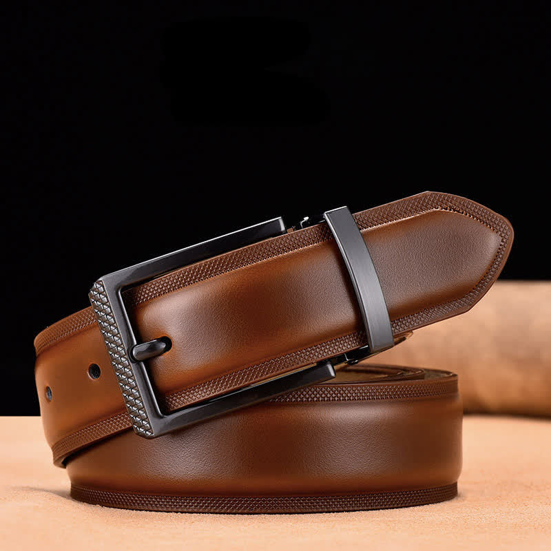 Men's Noble Black and Silver Buckle Leather Belt - Yellow Brown & Black - 46 - image 7