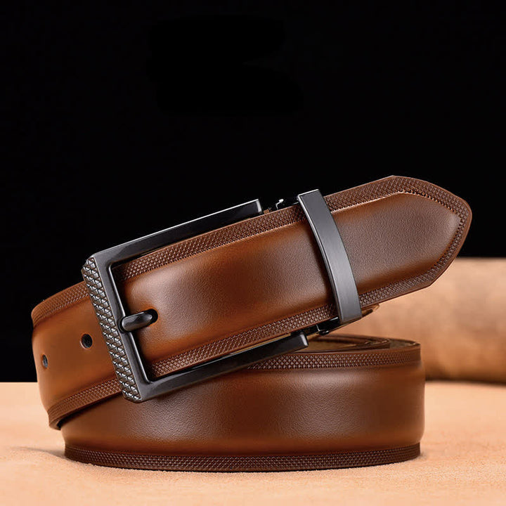 Men's Noble Black and Silver Buckle Leather Belt - Yellow Brown & Black - 46 - image 7