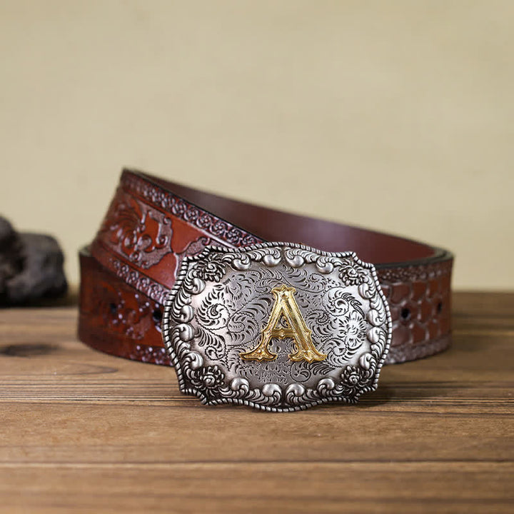 Men's DIY Alphabet Initial Letter Buckle Leather Belt