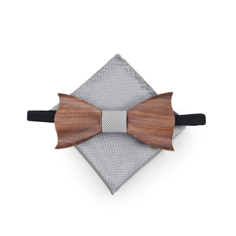 3Pcs Men's Small Checkered Wooden Bow Tie Set