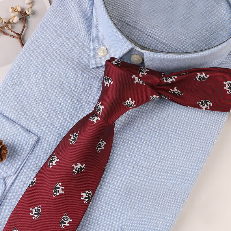 Men's Vintage Geometric Floral Motifs Necktie - Burgundy Puppy - image 7