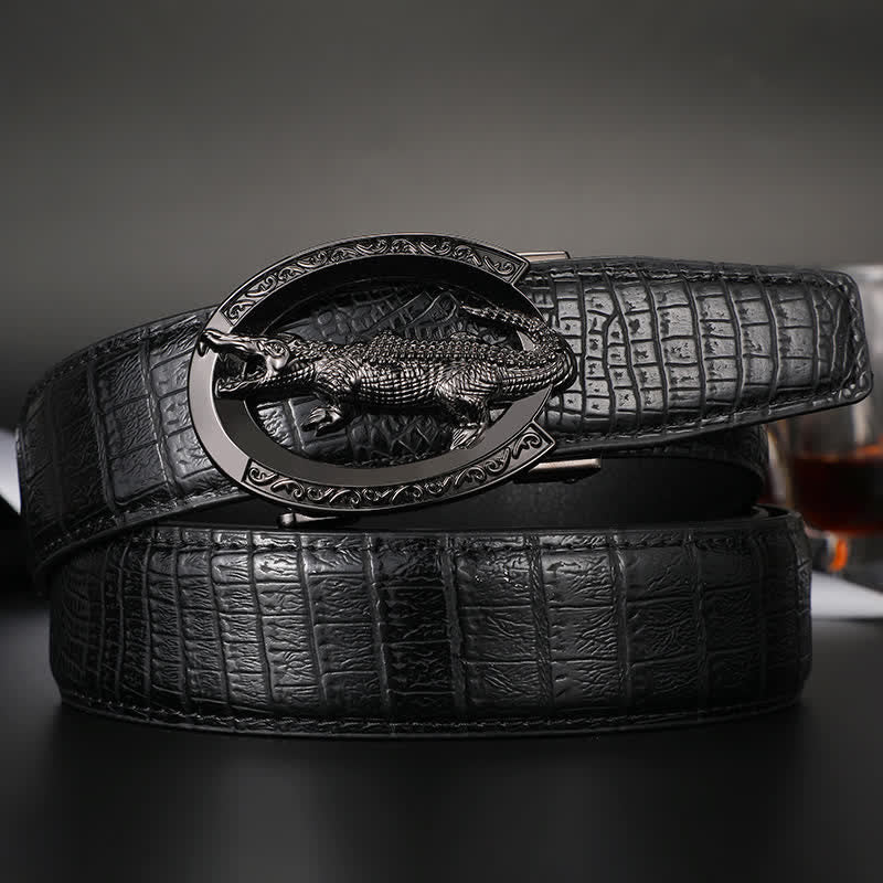 Men's Alligator Automatic Buckle Crocodile Print Leather Belt