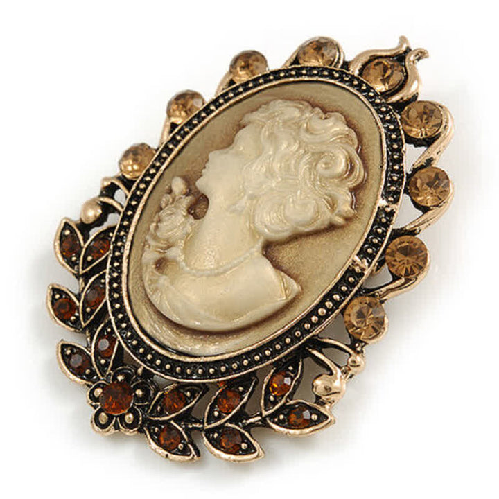 Women's Victorian Cameo Silhouette Leaf Brooch