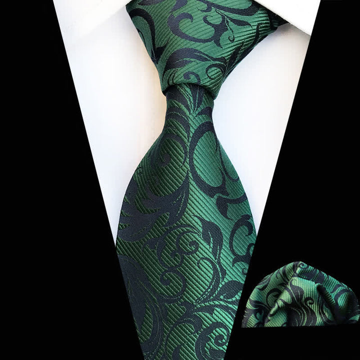 2Pcs Men's Plant Swirl Floral Necktie Set - Green - image 10
