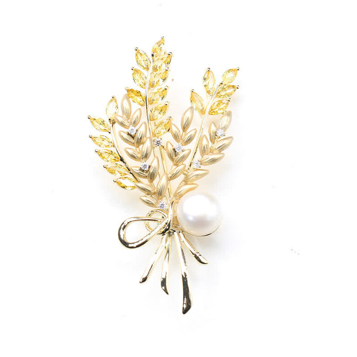 Women's Dazzling Pearl Zirconia Wheat Brooch