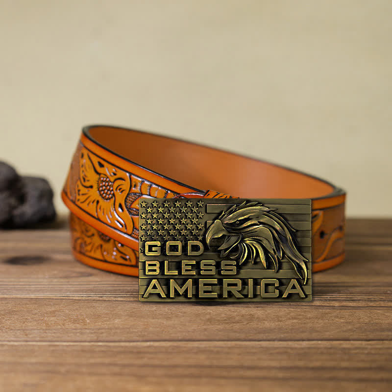 Men's DIY God Bless America Eagle Buckle Leather Belt