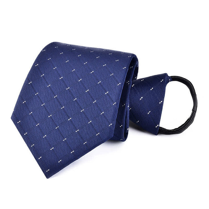 Men's Bussiness Zipper Tie Plaid Striped Necktie - Navy Check - image 16