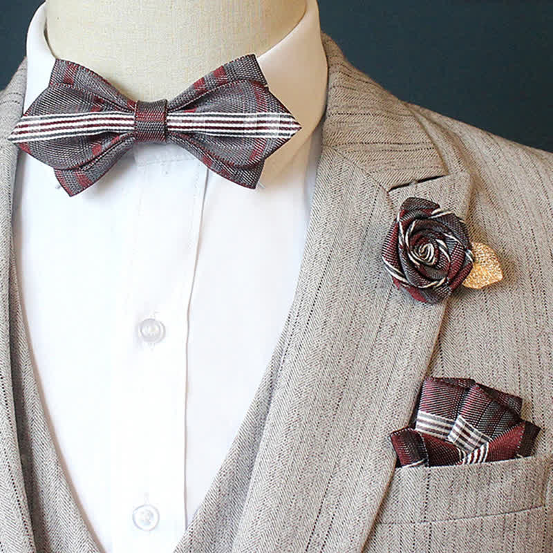 3Pcs Men's Horizon Striped Plaid Bow Tie Set