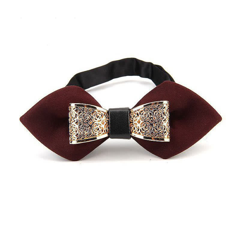 Men's Hollow Golden Flower Pointy Bow Tie