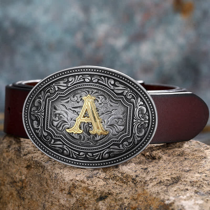 DIY Unisex Hip Hop Initial Letter Embossment Buckle Leather Belt