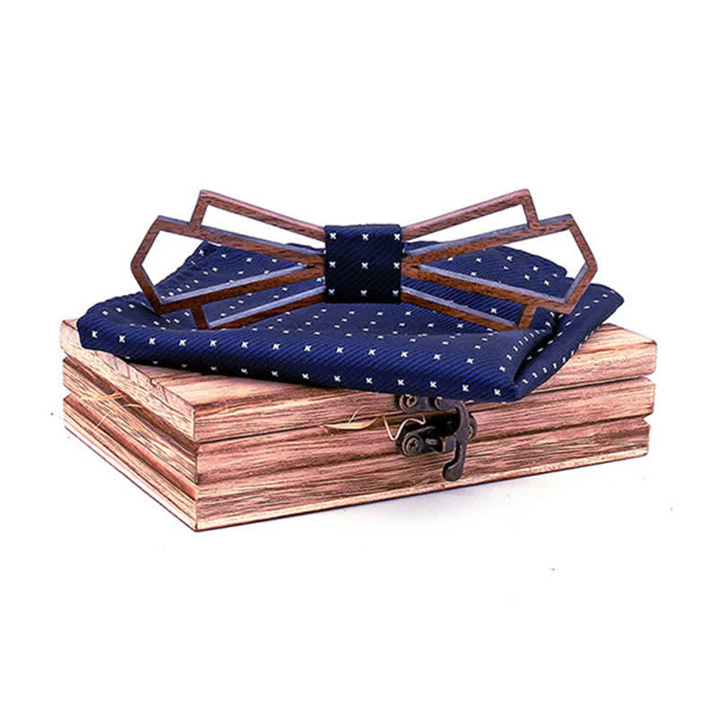 2Pcs Men's Novelty Hollow Wooden Bow Tie Set