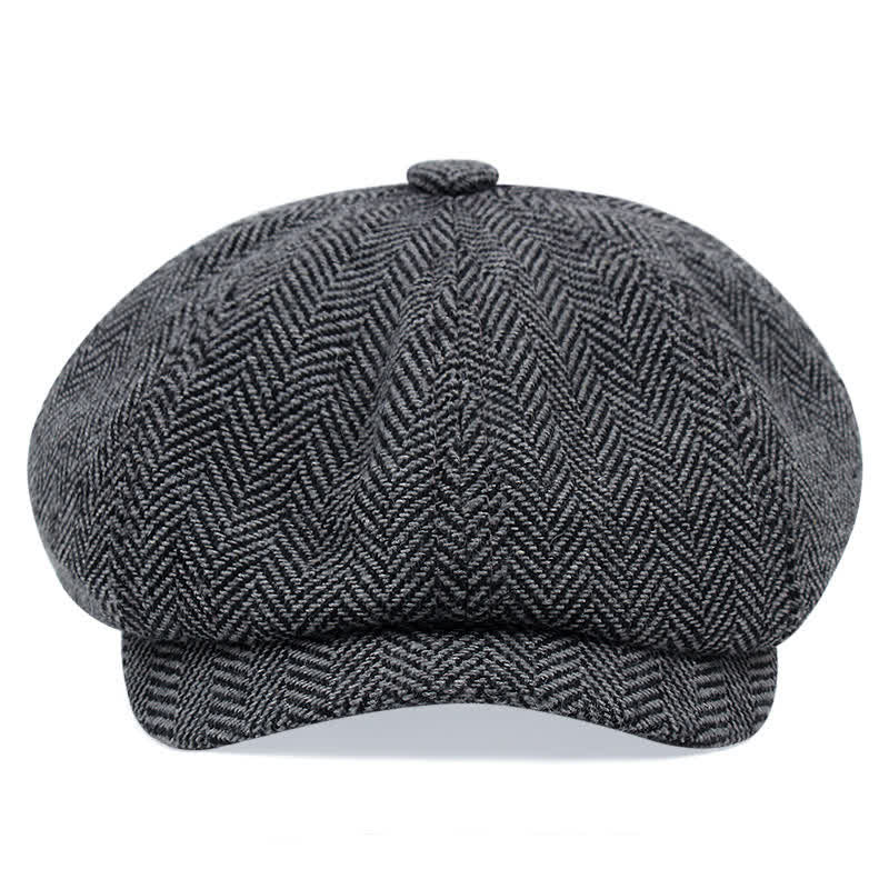 Vintage Striped Herringbone Octagonal Beret Cap - image 2