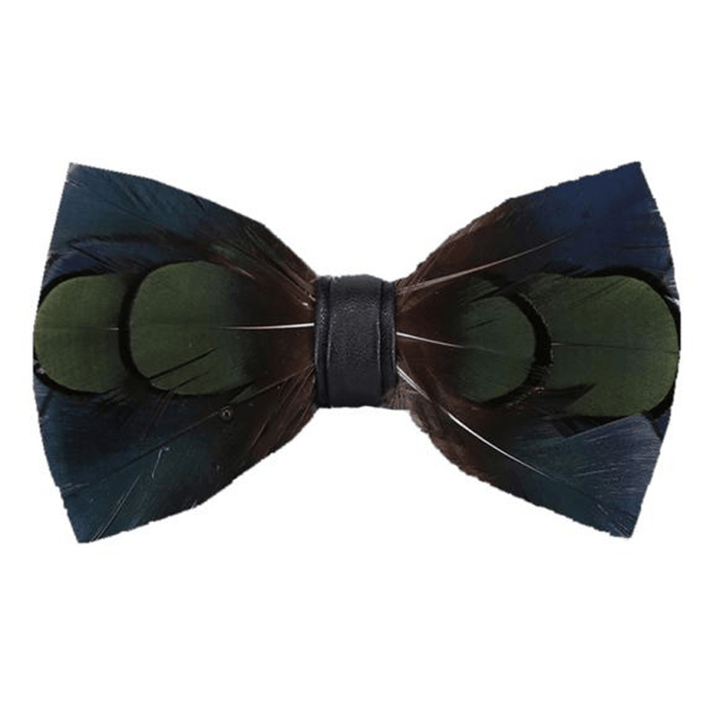 Regal DarkBlue & Green Feather Bow Tie with Lapel Pin - DarkBlue & Green - image 0