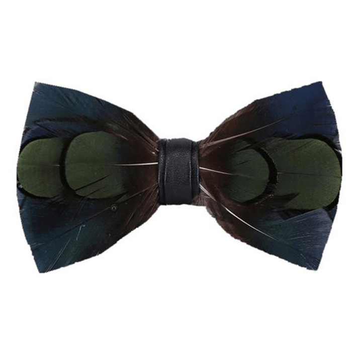 Regal DarkBlue & Green Feather Bow Tie with Lapel Pin