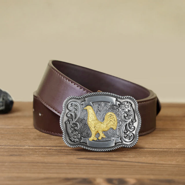 Men's DIY Gold Carving Animal Buckle Leather Belt - Cock - Brown PU Belt (40) - image 50