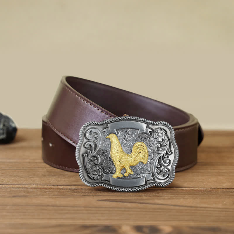 Men's DIY Gold Carving Animal Buckle Leather Belt