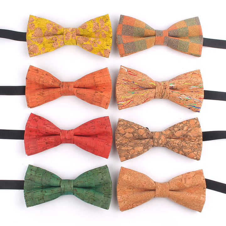 Men's Wood Grain Geometric Print Multi-Color Bow Tie