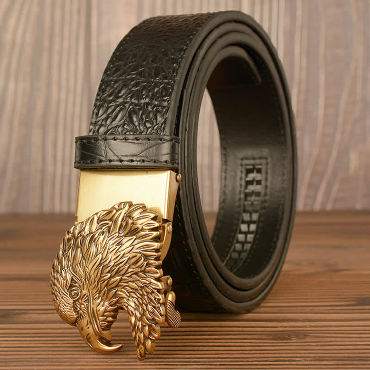 Men's Eagle Head Crocodile Embossed Leather Belt