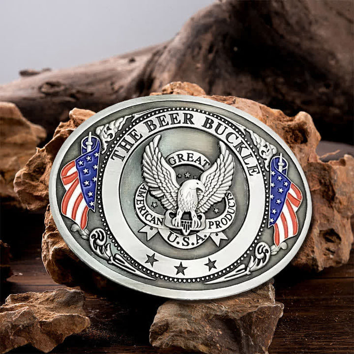 Men's DIY Eagle USA Flag Creative Beer Holder Buckle Leather Belt