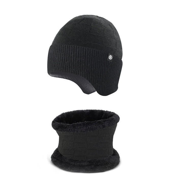 2Pcs Men's Ear Protection Knitted Hat With Scarf Set