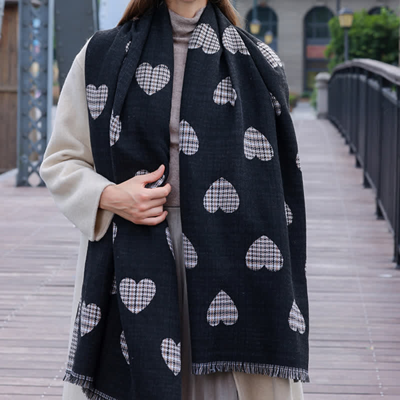 Women's Dual-sided Color Block Heart Plaid Scarf