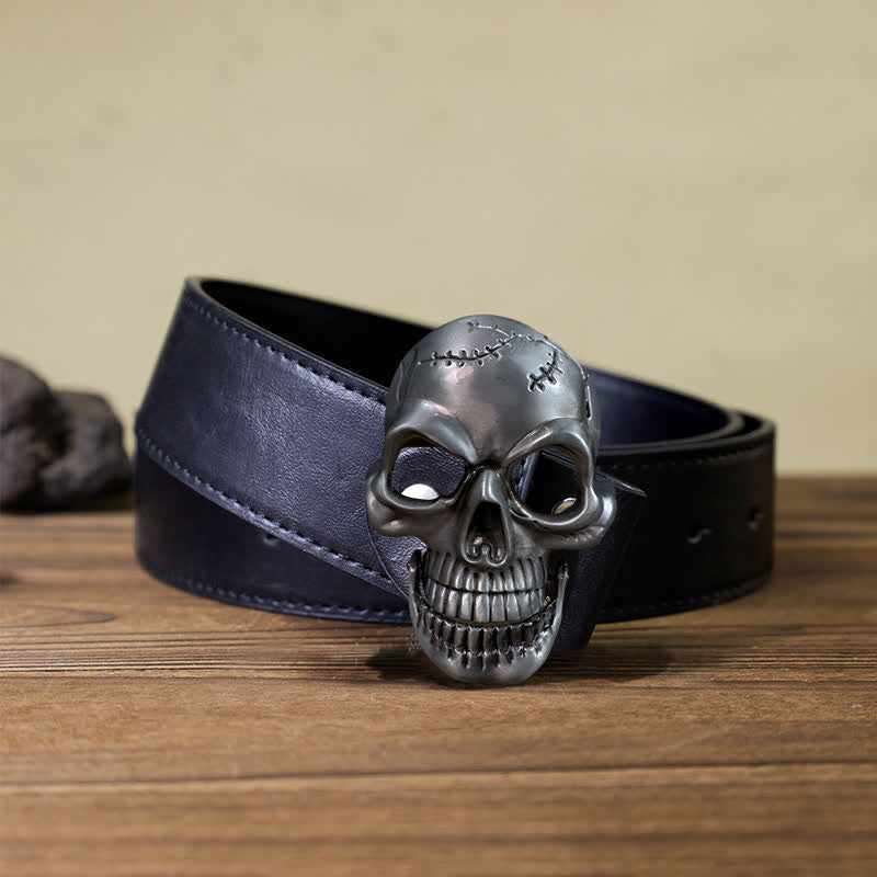 Men's DIY Skull Head Jaw Mobility Buckle Leather Belt