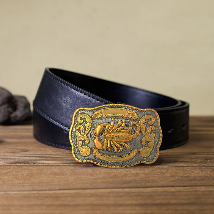 Men's DIY Golden Scorpion Buckle Leather Belt