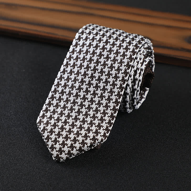 Men's Houndstooth Plaid Knitted Necktie