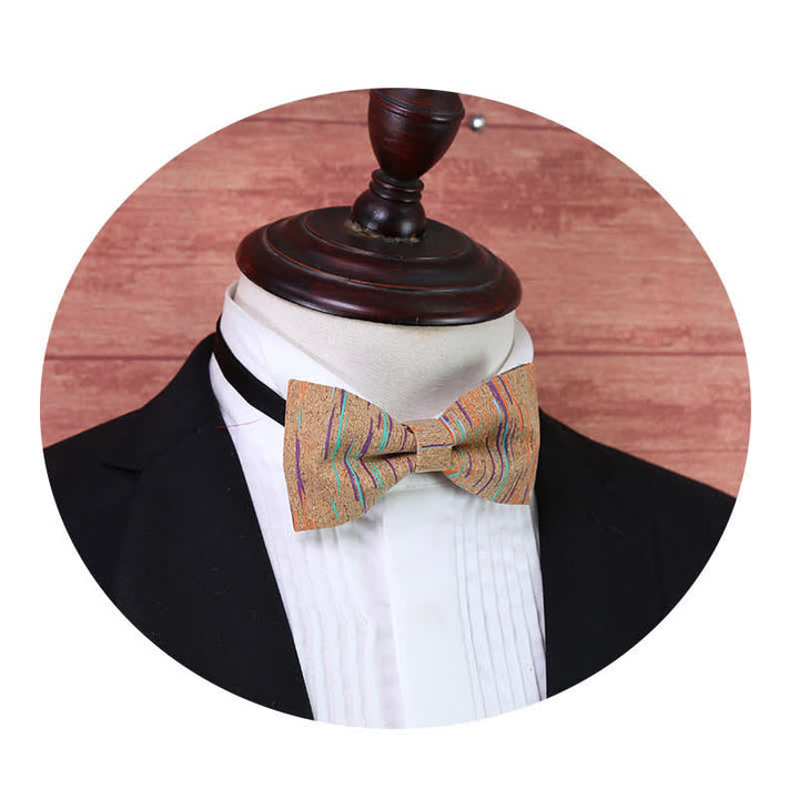 Men's Cork Graphic Lines Wooden Bow Tie