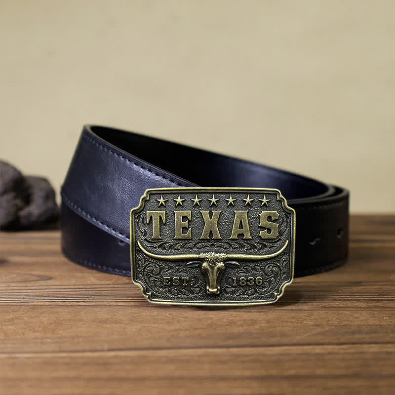 Men's DIY Cowboy Texas Buckle Leather Belt