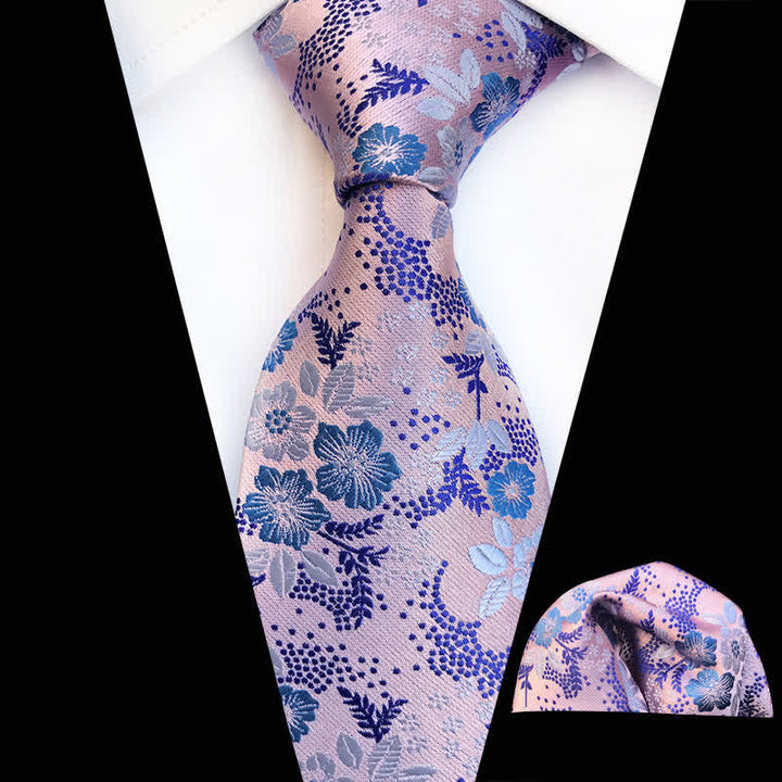 2Pcs Men's Plum Blossoms Floral Necktie Set - Violet - image 17