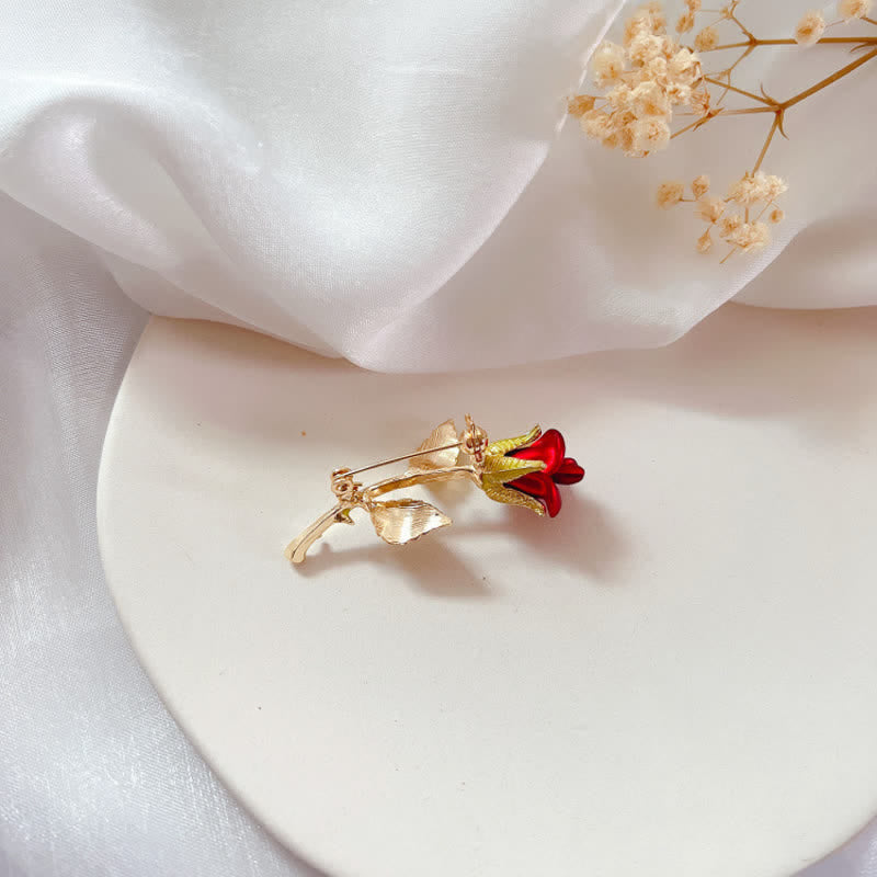 Women's Exquisite Rose With Stem Brooch