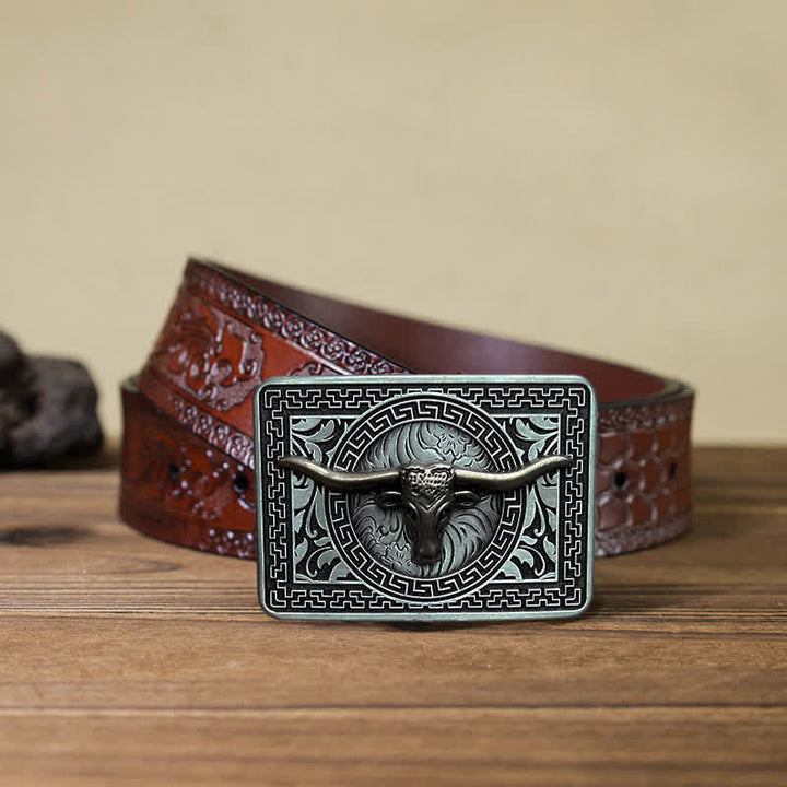 Men's DIY  Weatern Buckle Leather Belt