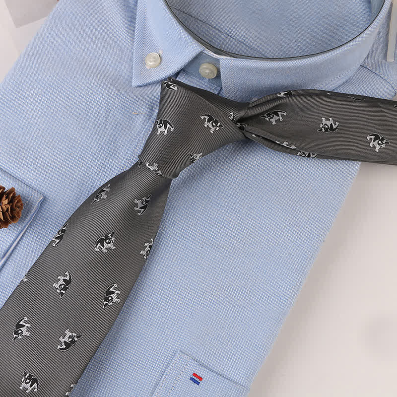 Men's Vintage Geometric Floral Motifs Necktie - Gray Puppy - image 8