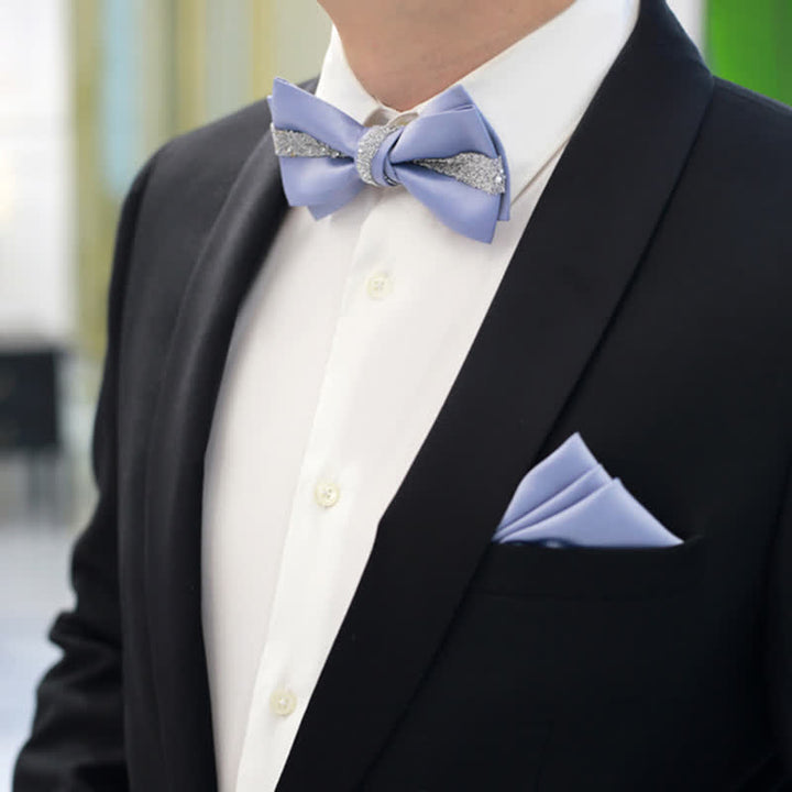 Men's Sparkling Glitter Bow Tie Pocket Square