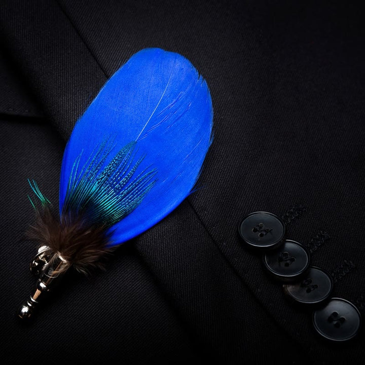 Kid's Oxford Blue Peacock Feather Bow Tie with Lapel Pin