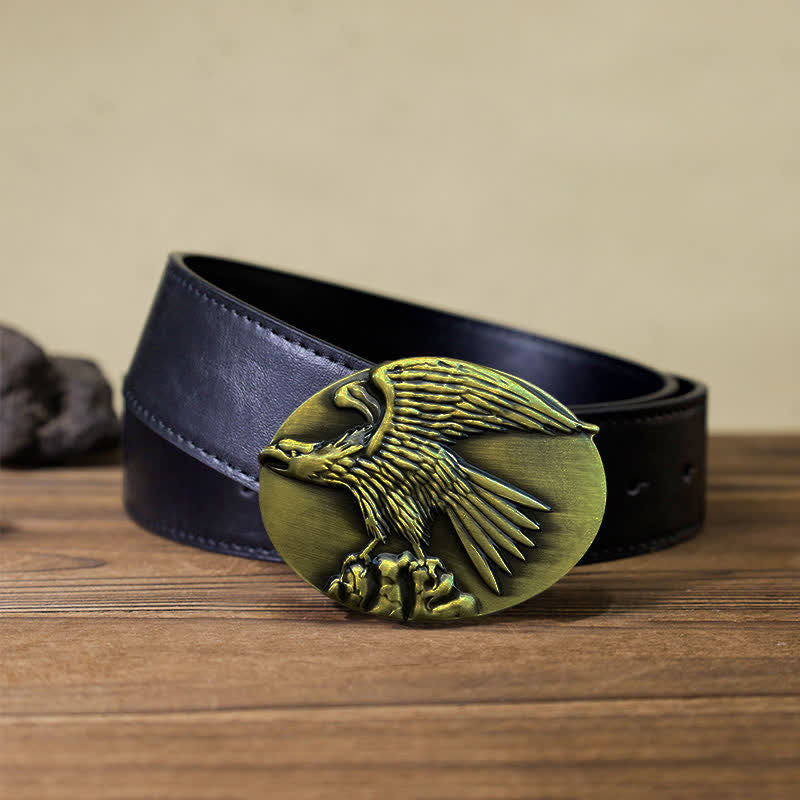 Men's DIY Eagle On Stone Buckle Leather Belt