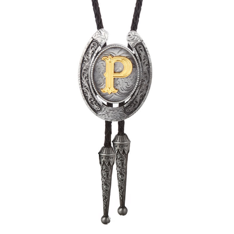 Modern Western Horseshoe Initial Letter A To Z Bolo Tie